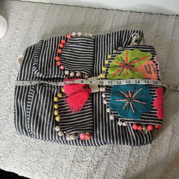 A&B America And Beyond Embroidered Floral Backpack Pom Poms Tassels Neon *Flaw - Picture 14 of 16